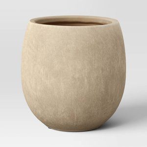 Studio McGee 8in Earthenware Vertical Rake Textured In/Outdoor Planter Cream